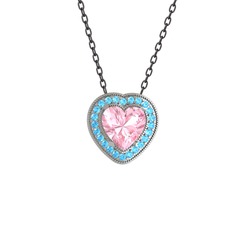 Esinti Kalp Kolye - Pembe kuvars ve akuamarin 18 ayar beyaz altın kolye (40 cm gümüş rolo zincir) #1qfxqje