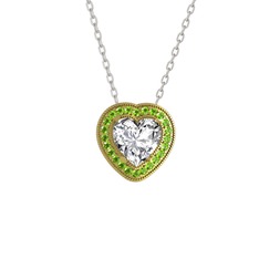 Esinti Kalp Kolye - Beyaz zirkon ve peridot 8 ayar altın kolye (40 cm beyaz altın rolo zincir) #1r0srhs