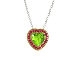 Esinti Kalp Kolye - Peridot ve rodolit garnet 925 ayar altın kaplama gümüş kolye (40 cm beyaz altın rolo zincir) #1r2tyn6