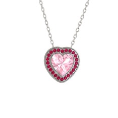 Pembe kuvars ve rodolit garnet 18 ayar beyaz altın kolye (40 cm beyaz altın rolo zincir)