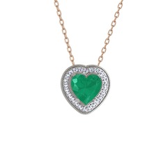 Esinti Kalp Kolye - Kök zümrüt ve swarovski 18 ayar beyaz altın kolye (40 cm gümüş rolo zincir) #1rjo6q6
