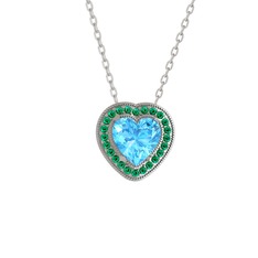Esinti Kalp Kolye - Akuamarin ve yeşil kuvars 14 ayar beyaz altın kolye (40 cm beyaz altın rolo zincir) #1rm9pky