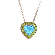 Esinti Kalp Kolye - Akuamarin ve peridot 18 ayar rose altın kolye (40 cm rose altın rolo zincir) #1rwuerj