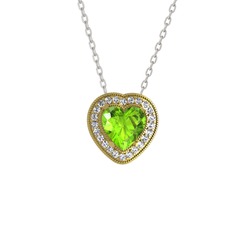 Esinti Kalp Kolye - Peridot ve pırlanta 8 ayar altın kolye (0.264 karat, 40 cm gümüş rolo zincir) #1s6i3m4