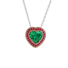 Yeşil kuvars ve rodolit garnet 18 ayar rose altın kolye (40 cm beyaz altın rolo zincir)