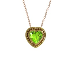 Peridot ve dumanlı kuvars 8 ayar altın kolye (40 cm rose altın rolo zincir)