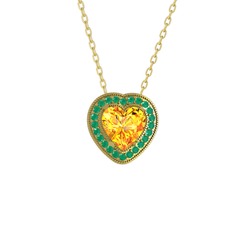 Sitrin ve kök zümrüt 925 ayar altın kaplama gümüş kolye (40 cm altın rolo zincir)