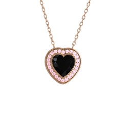 Esinti Kalp Kolye - Siyah zirkon ve pembe kuvars 18 ayar rose altın kolye (40 cm rose altın rolo zincir) #1t4uvih