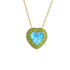 Akuamarin ve peridot 8 ayar altın kolye (40 cm altın rolo zincir)