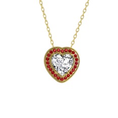Esinti Kalp Kolye - Beyaz zirkon ve garnet 8 ayar altın kolye (40 cm altın rolo zincir) #1t6rs5c