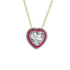 Esinti Kalp Kolye - Beyaz zirkon ve rodolit garnet 18 ayar beyaz altın kolye (40 cm altın rolo zincir) #1tau0gd