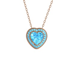 Esinti Kalp Kolye - Akuamarin 8 ayar rose altın kolye (40 cm rose altın rolo zincir) #1tiizdh
