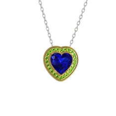 Lab safir ve peridot 18 ayar altın kolye (40 cm beyaz altın rolo zincir)