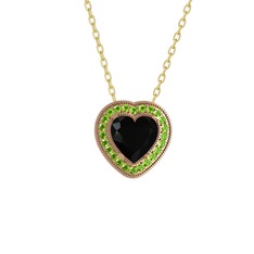 Esinti Kalp Kolye - Siyah zirkon ve peridot 18 ayar rose altın kolye (40 cm altın rolo zincir) #1twkoe8