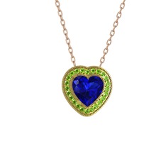 Lab safir ve peridot 18 ayar altın kolye (40 cm rose altın rolo zincir)