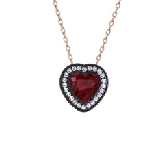 Esinti Kalp Kolye - Kök yakut ve swarovski 925 ayar siyah rodyum kaplama gümüş kolye (40 cm rose altın rolo zincir) #1udwalv