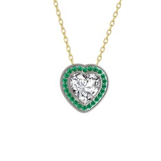 Esinti Kalp Kolye - Beyaz zirkon ve yeşil kuvars 925 ayar gümüş kolye (40 cm altın rolo zincir) #1uk73lv