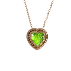 Esinti Kalp Kolye - Peridot ve dumanlı kuvars 14 ayar rose altın kolye (40 cm rose altın rolo zincir) #1uzx916