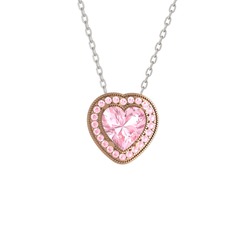 Esinti Kalp Kolye - Pembe kuvars 18 ayar rose altın kolye (40 cm beyaz altın rolo zincir) #1v2xnxq