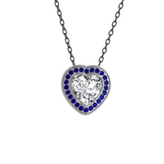 Esinti Kalp Kolye - Swarovski ve lab safir 18 ayar beyaz altın kolye (40 cm gümüş rolo zincir) #1v3vl6s