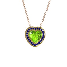 Esinti Kalp Kolye - Peridot ve lab safir 925 ayar altın kaplama gümüş kolye (40 cm rose altın rolo zincir) #1vidcr7