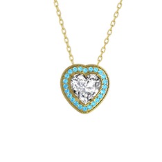 Esinti Kalp Kolye - Beyaz zirkon ve akuamarin 925 ayar altın kaplama gümüş kolye (40 cm gümüş rolo zincir) #1vkb0s6