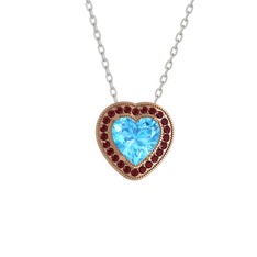 Esinti Kalp Kolye - Akuamarin ve kök yakut 18 ayar rose altın kolye (40 cm beyaz altın rolo zincir) #1w7mcqu