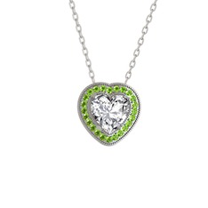 Esinti Kalp Kolye - Beyaz zirkon ve peridot 8 ayar beyaz altın kolye (40 cm gümüş rolo zincir) #1wcab2u