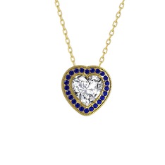 Swarovski ve lab safir 925 ayar altın kaplama gümüş kolye (40 cm altın rolo zincir)