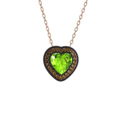 Peridot ve dumanlı kuvars 925 ayar siyah rodyum kaplama gümüş kolye (40 cm rose altın rolo zincir)