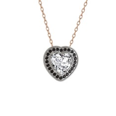 Esinti Kalp Kolye - Beyaz zirkon ve siyah zirkon 18 ayar beyaz altın kolye (40 cm rose altın rolo zincir) #1wh1w9y