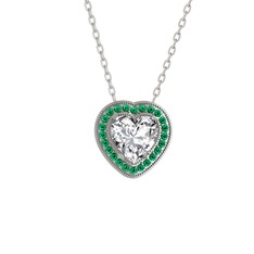 Esinti Kalp Kolye - Swarovski ve yeşil kuvars 14 ayar beyaz altın kolye (40 cm beyaz altın rolo zincir) #1wl1zqv