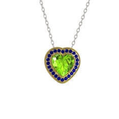 Peridot ve lab safir 14 ayar altın kolye (40 cm beyaz altın rolo zincir)