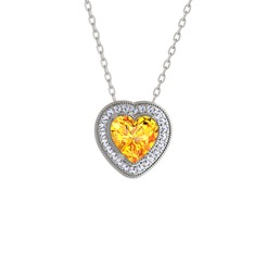 Sitrin ve swarovski 8 ayar beyaz altın kolye (40 cm beyaz altın rolo zincir)