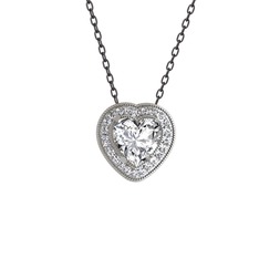 Esinti Kalp Kolye - Swarovski ve pırlanta 8 ayar beyaz altın kolye (0.264 karat, 40 cm gümüş rolo zincir) #1wow87z