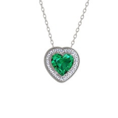 Esinti Kalp Kolye - Yeşil kuvars ve swarovski 18 ayar beyaz altın kolye (40 cm beyaz altın rolo zincir) #1wwq47n