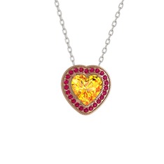 Sitrin ve rodolit garnet 18 ayar rose altın kolye (40 cm beyaz altın rolo zincir)