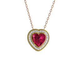 Rodolit garnet ve beyaz zirkon 8 ayar altın kolye (40 cm rose altın rolo zincir)