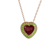 Esinti Kalp Kolye - Kök yakut ve peridot 8 ayar rose altın kolye (40 cm rose altın rolo zincir) #1yfa0ru