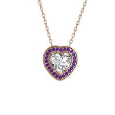 Swarovski ve ametist 14 ayar rose altın kolye (40 cm rose altın rolo zincir)