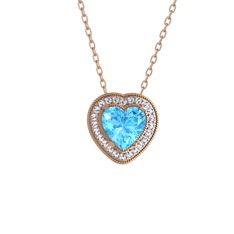 Akuamarin ve swarovski 18 ayar rose altın kolye (40 cm rose altın rolo zincir)