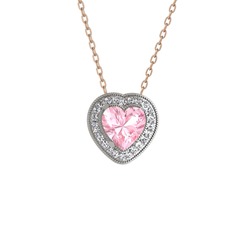Esinti Kalp Kolye - Pembe kuvars ve pırlanta 8 ayar beyaz altın kolye (0.264 karat, 40 cm rose altın rolo zincir) #1yw8tbz