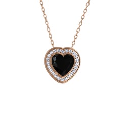 Esinti Kalp Kolye - Siyah zirkon ve swarovski 18 ayar rose altın kolye (40 cm rose altın rolo zincir) #1ywivl2