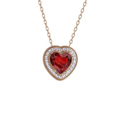 Garnet ve beyaz zirkon 18 ayar rose altın kolye (40 cm rose altın rolo zincir)
