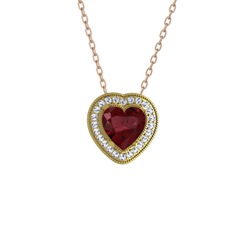 Esinti Kalp Kolye - Kök yakut ve swarovski 925 ayar altın kaplama gümüş kolye (40 cm rose altın rolo zincir) #1zm5f9