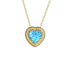 Esinti Kalp Kolye - Akuamarin ve sitrin 14 ayar beyaz altın kolye (40 cm altın rolo zincir) #24ukx3