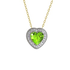 Esinti Kalp Kolye - Peridot ve pırlanta 14 ayar beyaz altın kolye (0.264 karat, 40 cm gümüş rolo zincir) #2h45sa