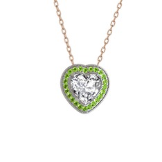 Beyaz zirkon ve peridot 18 ayar beyaz altın kolye (40 cm rose altın rolo zincir)