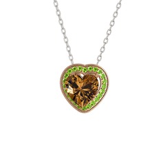 Dumanlı kuvars ve peridot 14 ayar rose altın kolye (40 cm gümüş rolo zincir)