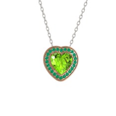 Esinti Kalp Kolye - Peridot ve kök zümrüt 18 ayar rose altın kolye (40 cm beyaz altın rolo zincir) #32i3h6